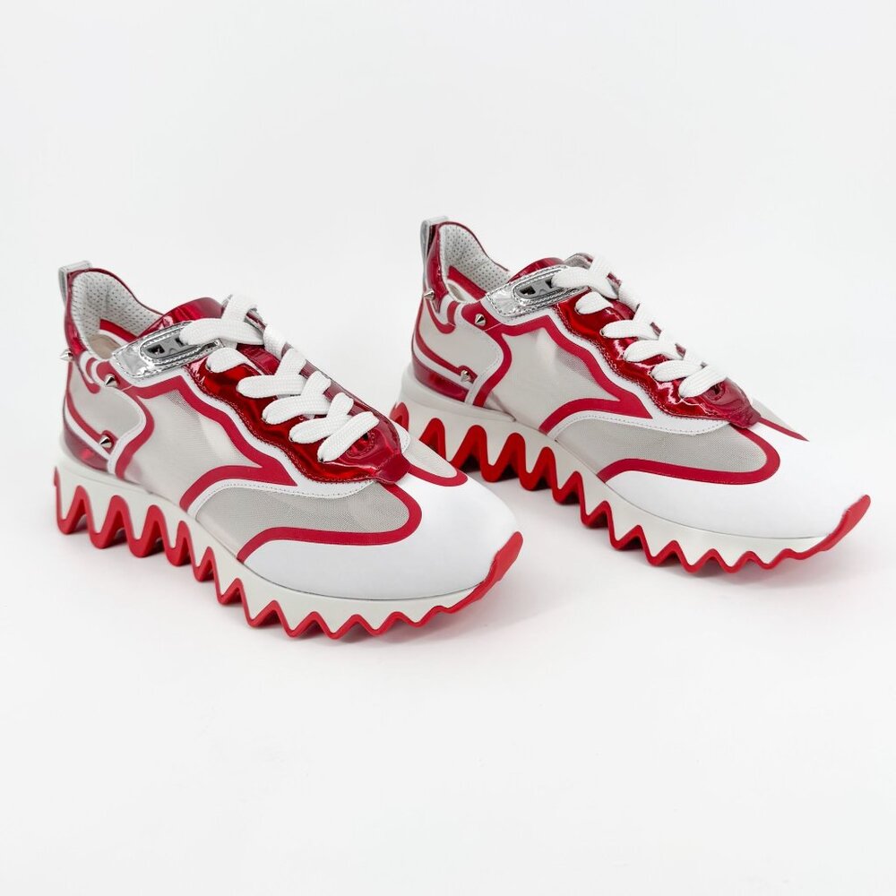 Christian Louboutin Sharkina Mesh Sneakers Size 37 US 7 White Red Loubishark 49